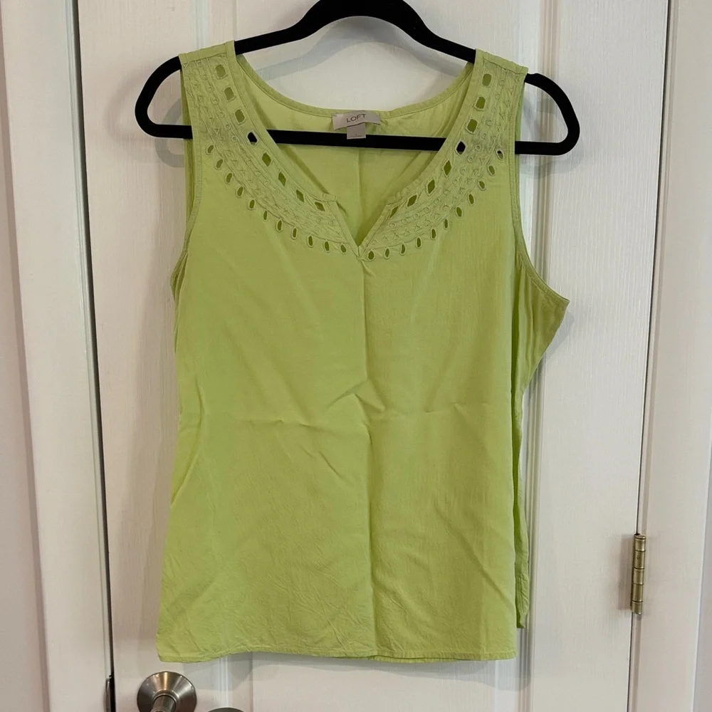 LOFT Lime Green Eyelet Tank Top - Picture 1 of 14